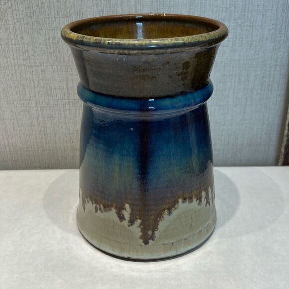 Red Duck Pottery Utensils Holder Crock Sedona AZ Glazed Stoneware Blue Brown - Picture 2 of 5